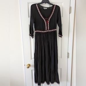 Gauzy Black Boho Midi Dress